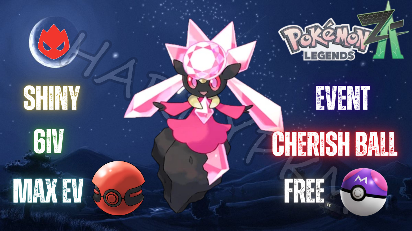 ✨SHINY ALPHA DIANCIE EVENT✨MAX 6IV EV⭐POKEMON LEGENDS ZA