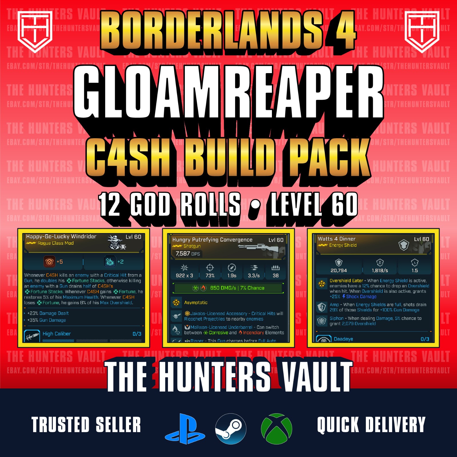 Borderlands 4 • Gloamreaper C4SH Build • LVL 60 • GOD ROLLS • PC PS5 XBOX STEAM