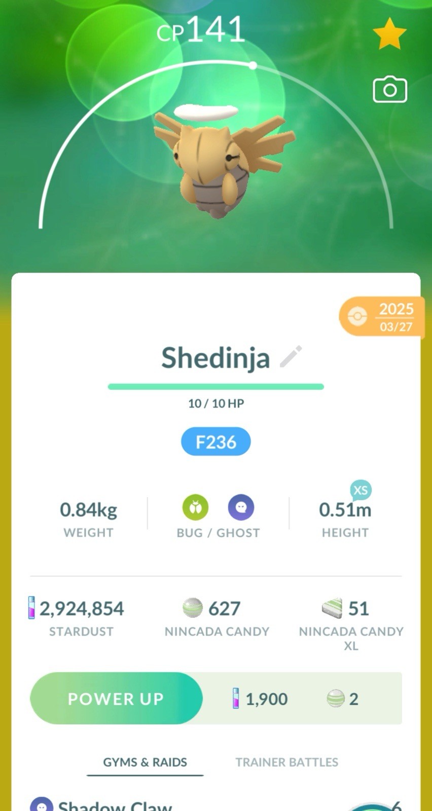 Pokemon Non Shiny Shedinja Go