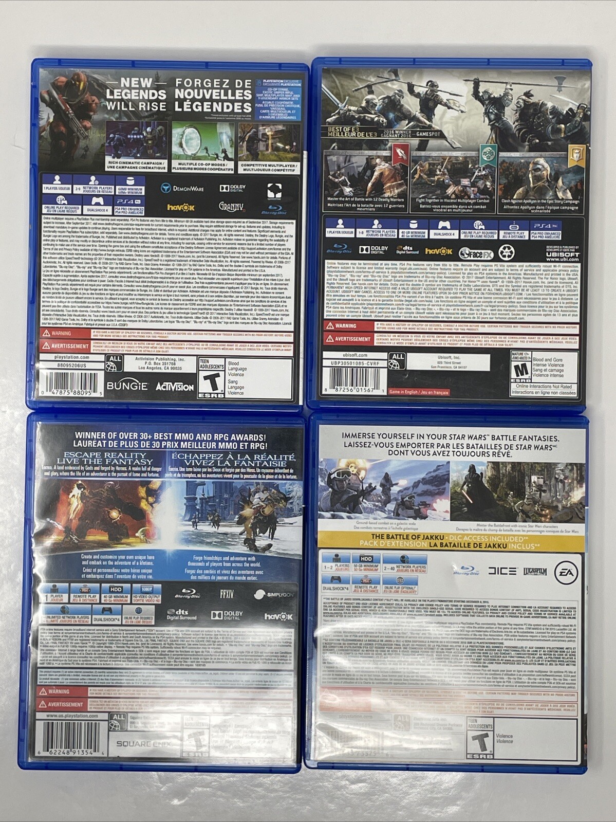 Lot Of 4 PlayStation 4 Games, Star Wars, Destiny 2, For Honor, Final Fantasy.￼
