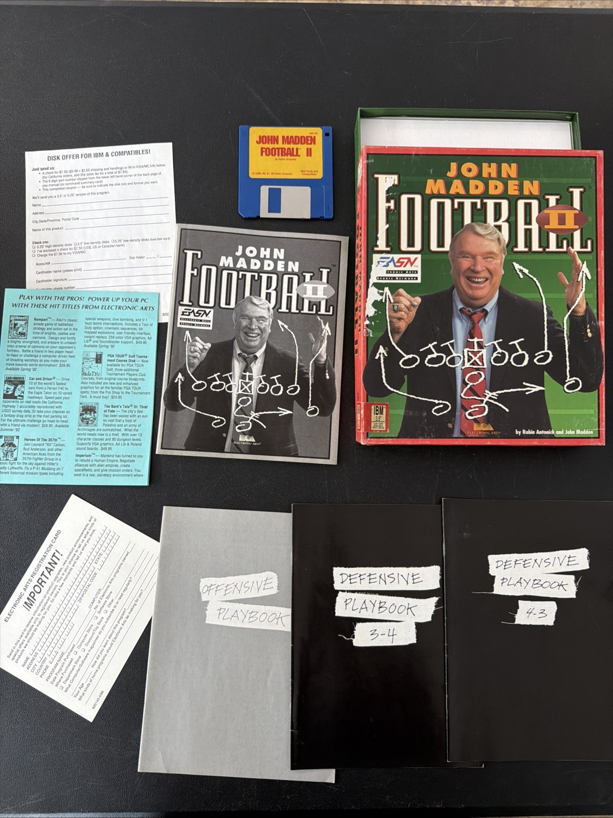 John Madden Football II Computer Game IBM 3.5″ Disk Complete w/ Box & Manuals