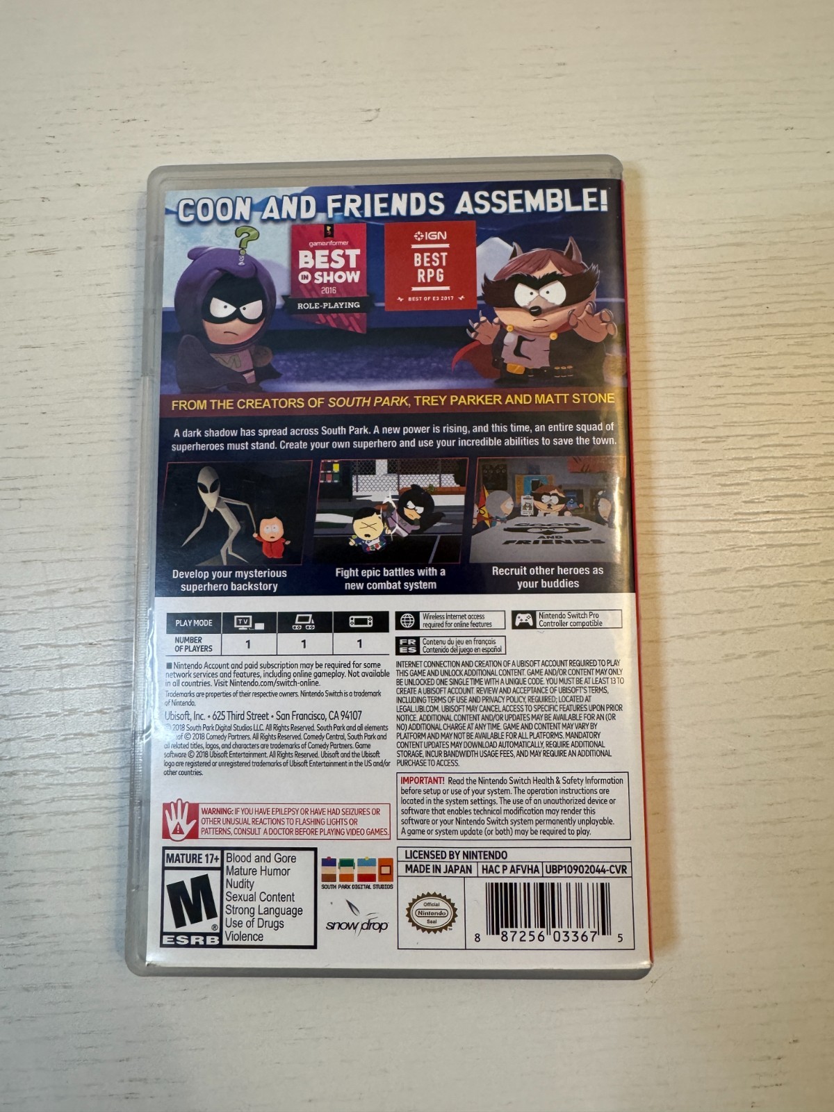 NINTENDO SWITCH SOUTH PARK THE FRACTURED BUT WHOLE GAME RATED R 18+ (USED)