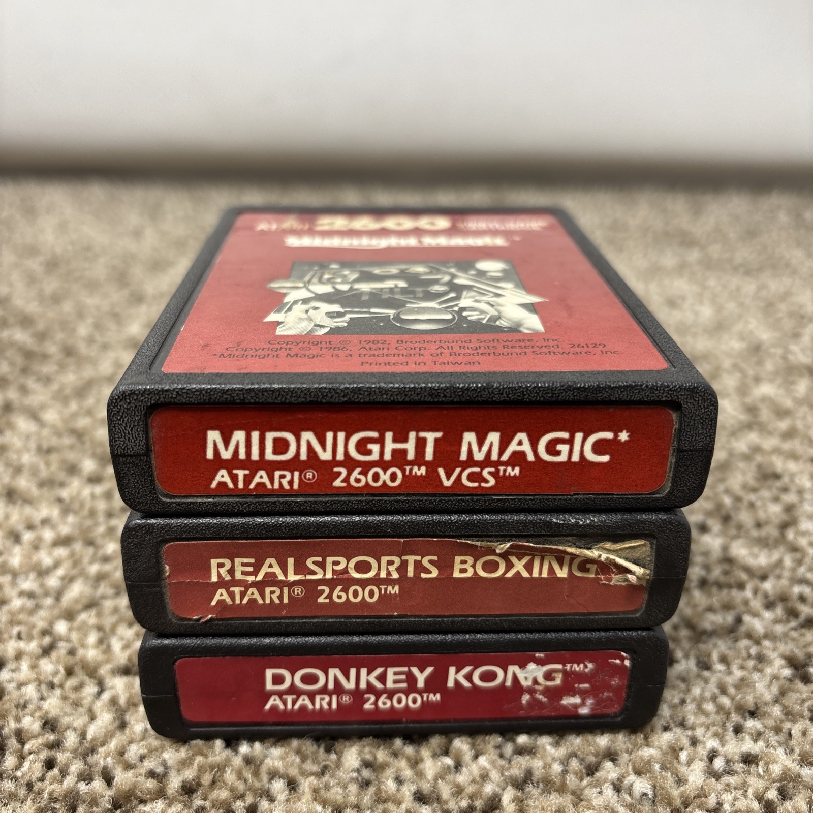 ATARI 2600 RED LABEL 3 GAME LOT Donkey Kong Real sports Boxing Midnight Tested
