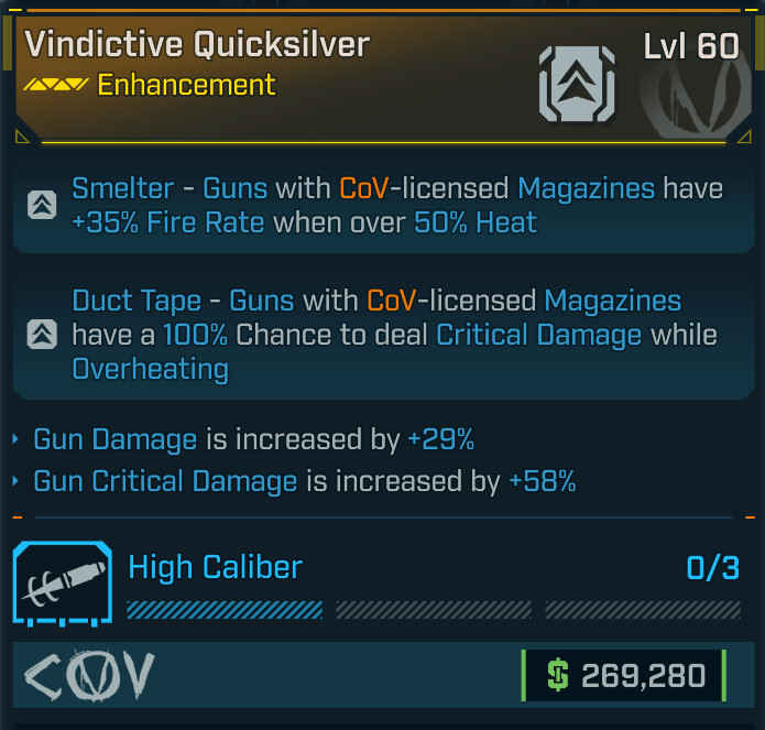Borderlands 4 ⭐VINDICTIVE QUICKSILVER ENHANCEMENT⭐COV⭐GUN DAMAGE, GUN CRIT DMG