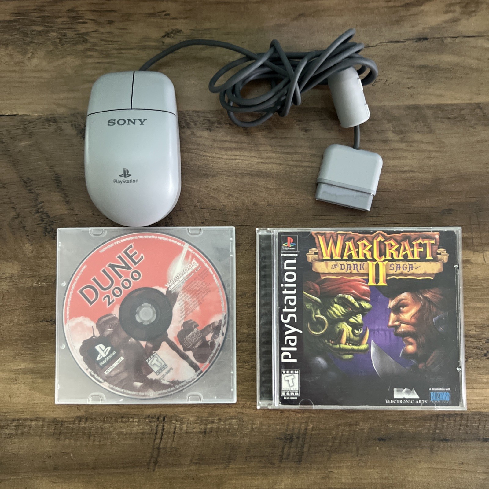 Dune 2000(Disc Only), Warcraft 2, PS! Mouse (PS1, 1999) – Tested – RTS Bundle