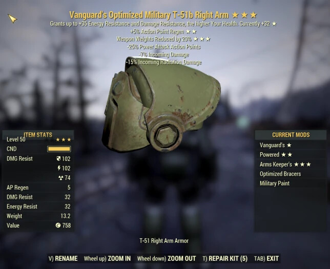 ⭐️⭐️⭐️ (PC) (Perfect set) Vanguard T-51 Military Painted WWR 6/6 Full Set + Helm