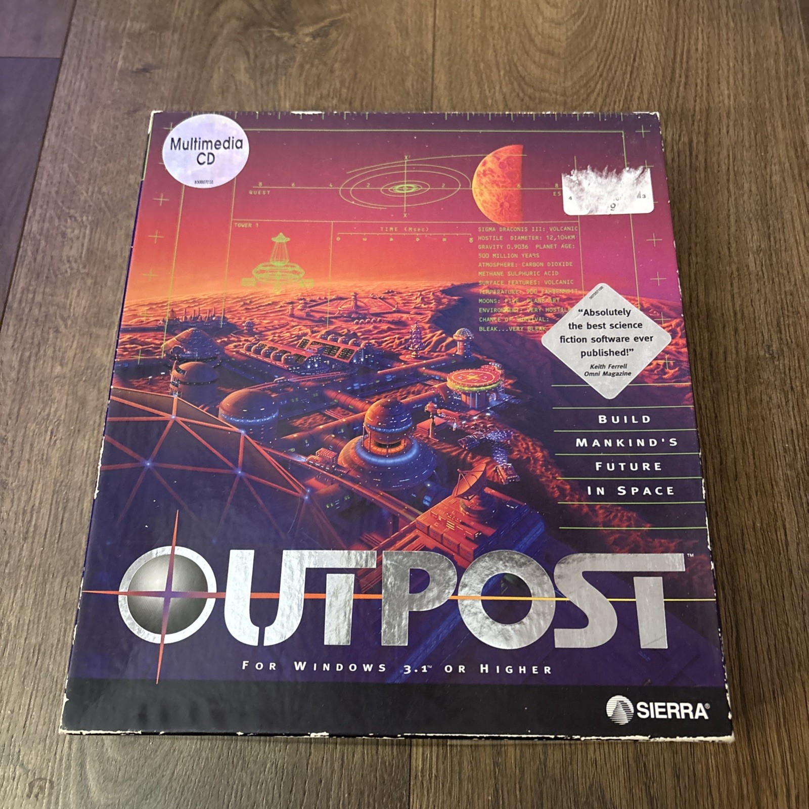 Outpost (PC, 1994) Big Box Disc Diskette Science Fiction Space Build Game