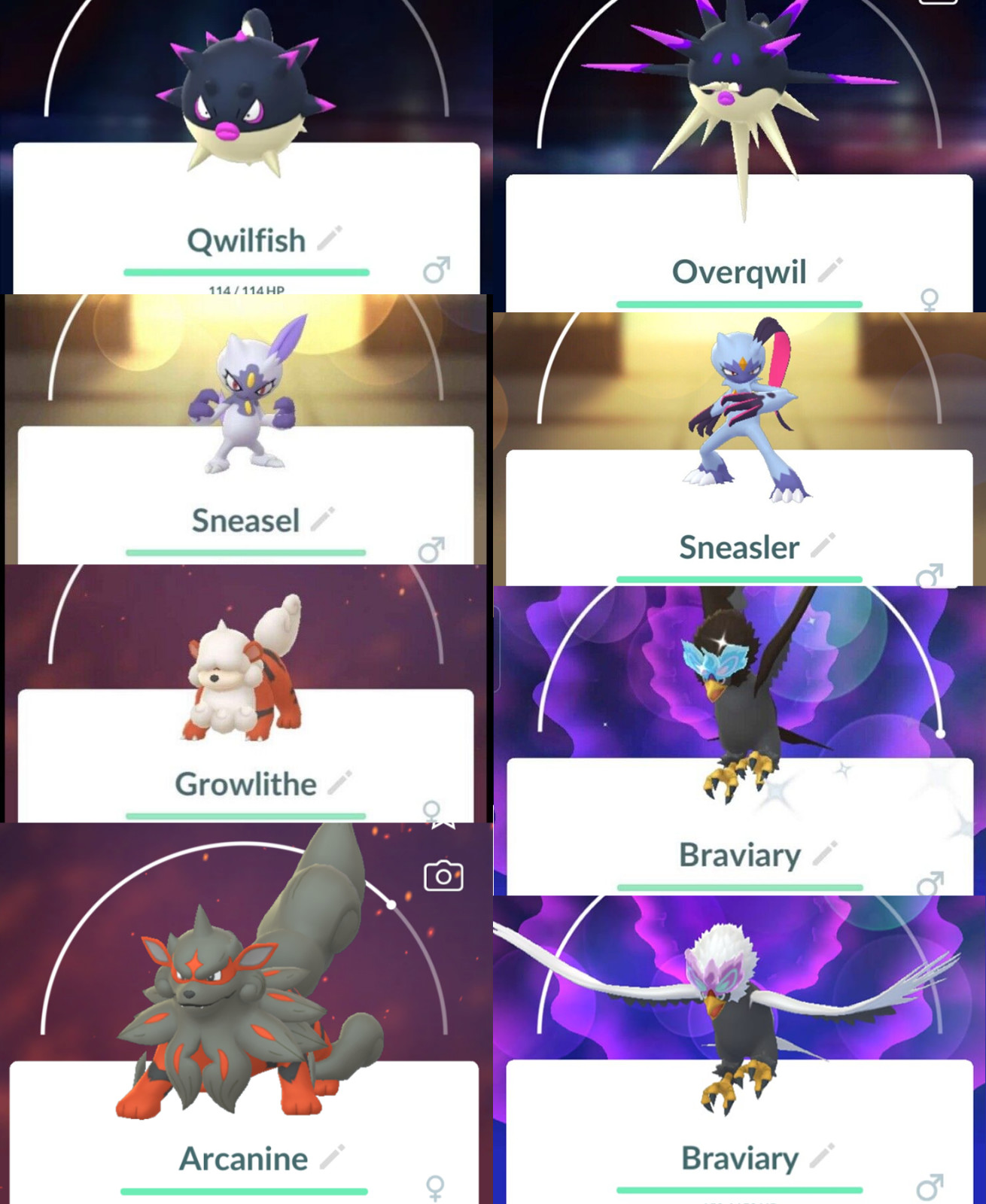 Hisuian Growlight Arcanine Sneasel Sneasler Qwilfish Overqwill Braviary Pokemon