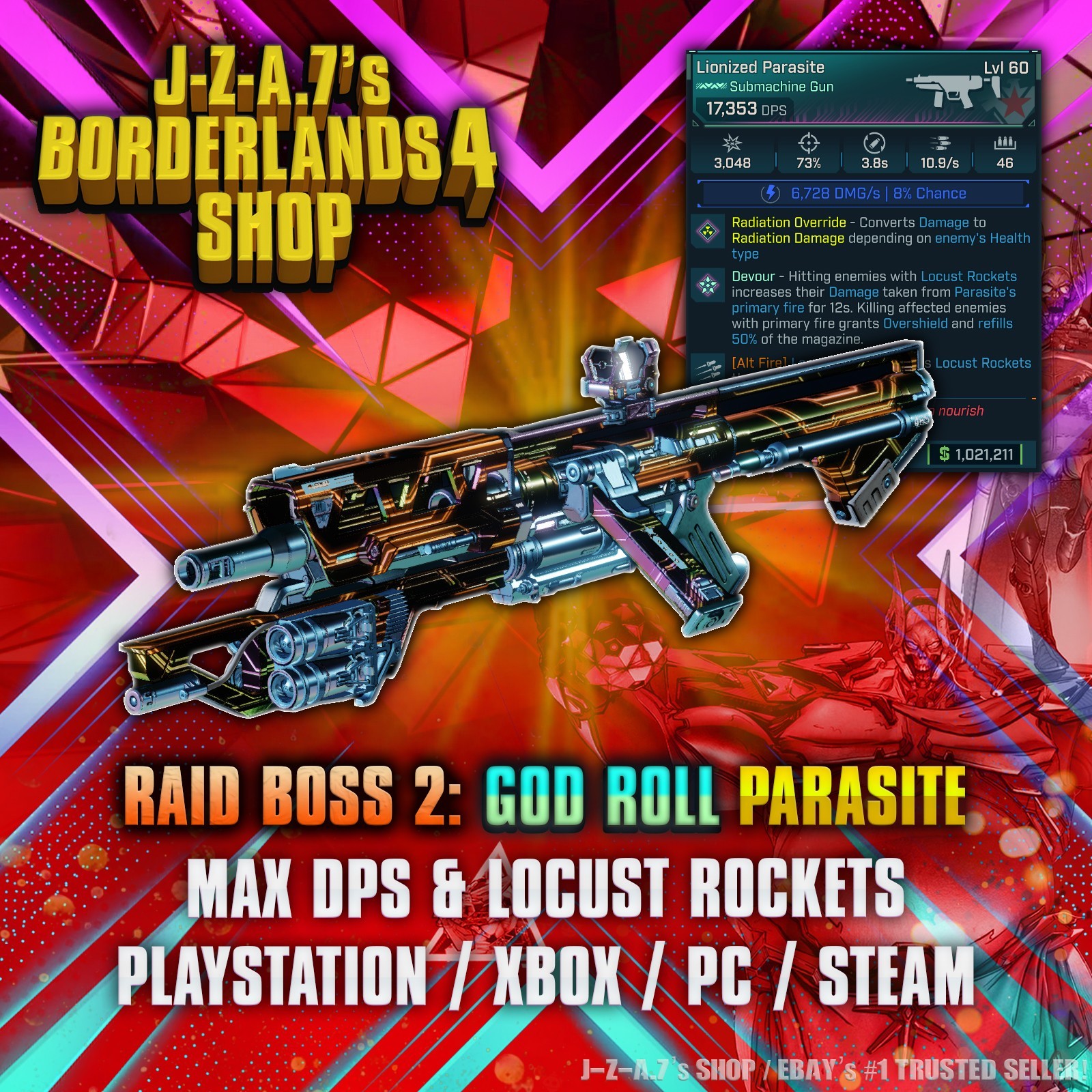Borderlands 4✨PARASITE SMG LEVEL 60 GOD ROLL PEARLESCENT BL4✅PC-PS-XBOX✨