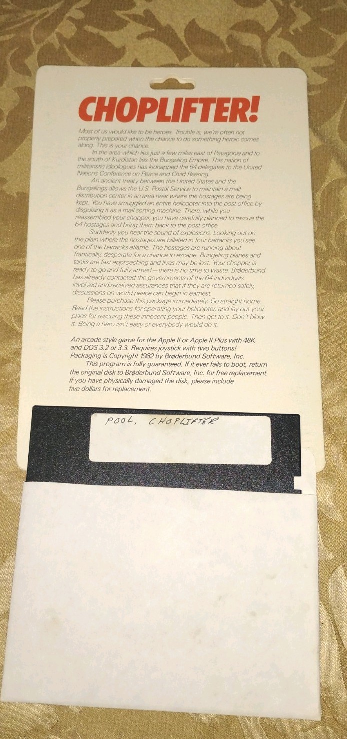 Choplifter Apple II Brøderbund Hang Tab Complete Packaging