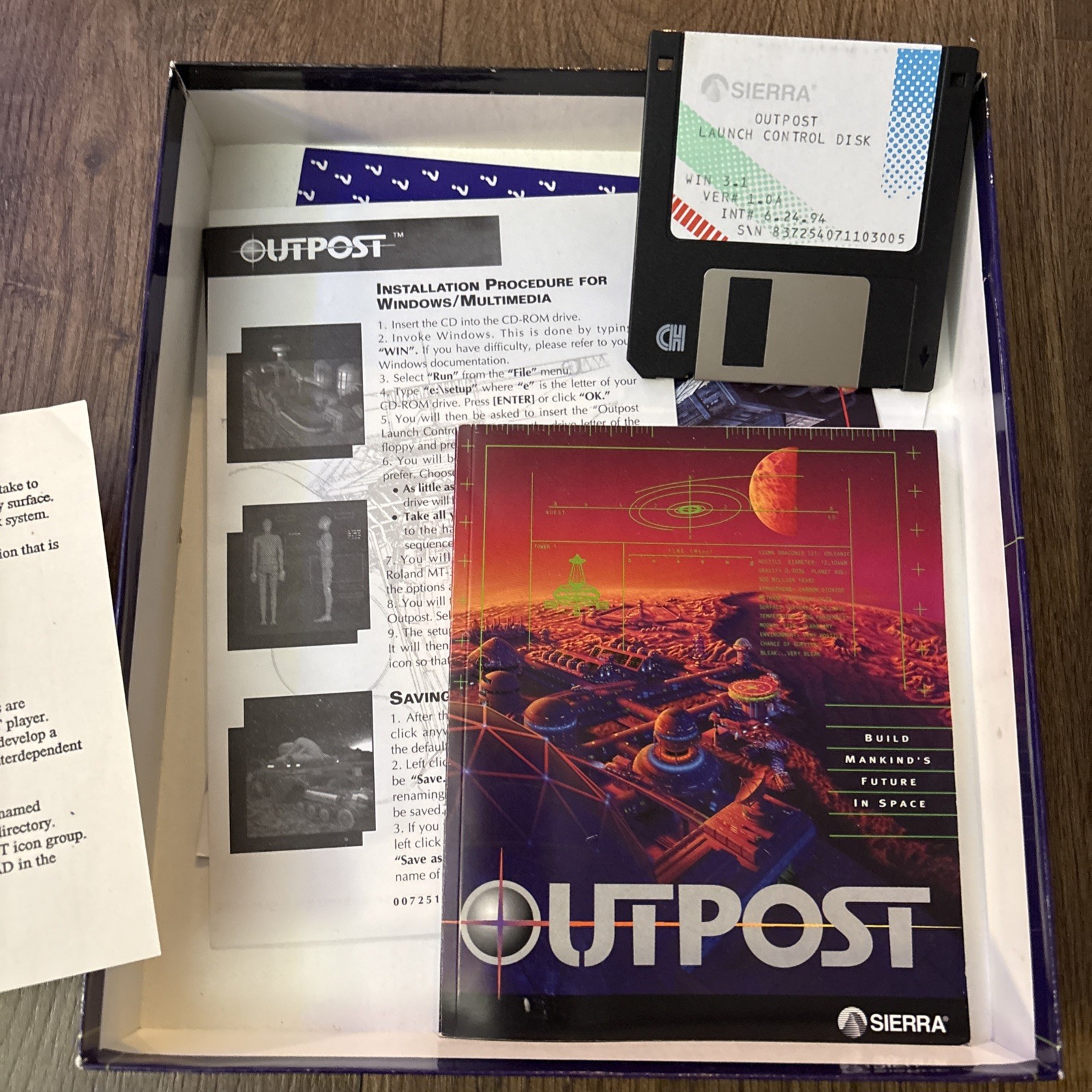 Outpost (PC, 1994) Big Box Disc Diskette Science Fiction Space Build Game