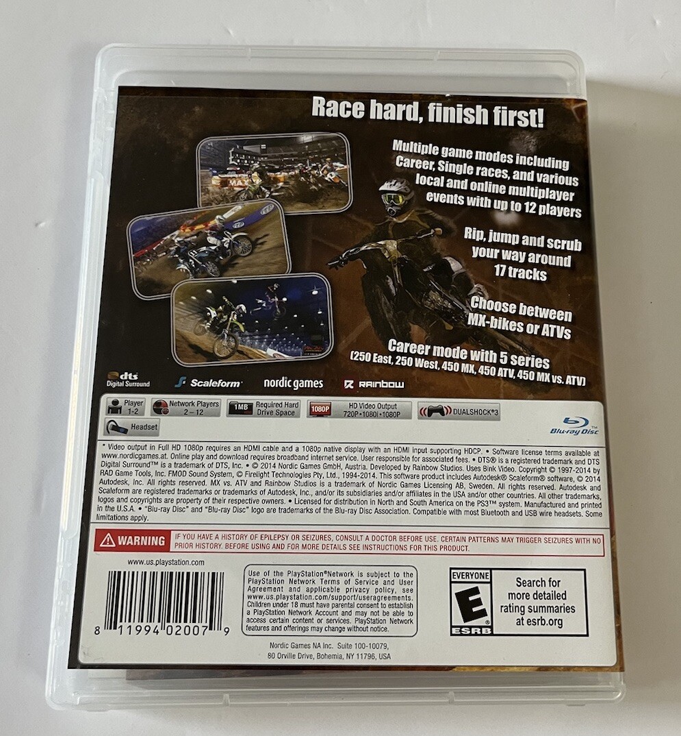 MX vs. ATV Supercross Sony PlayStation 3 2014 Complete W/ Manual Works