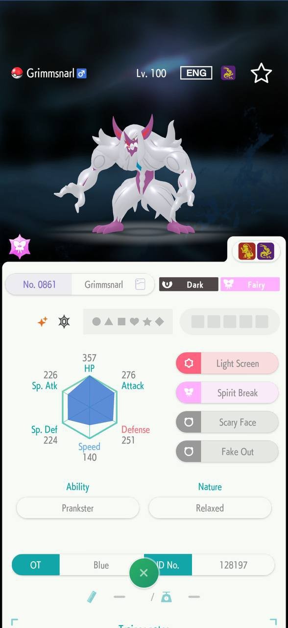 GRIMMSNARL 🔥6IV SHINY POKEMON HOME🔥Pokemon CHAMPIONS