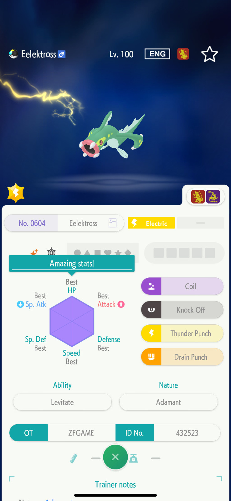 ✨6IV SHINY Eelektross + EVS🚀 POKEMON HOME✨Champions✨Online delivery⚡