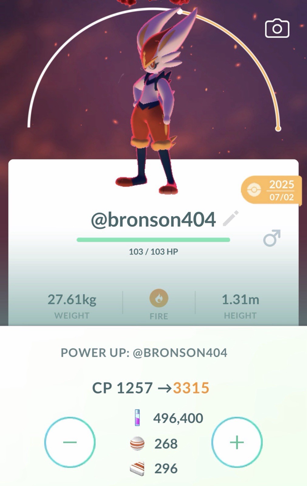 Cinderace Dynamax Max Level 50, 2 Charge, 3 Max Moves