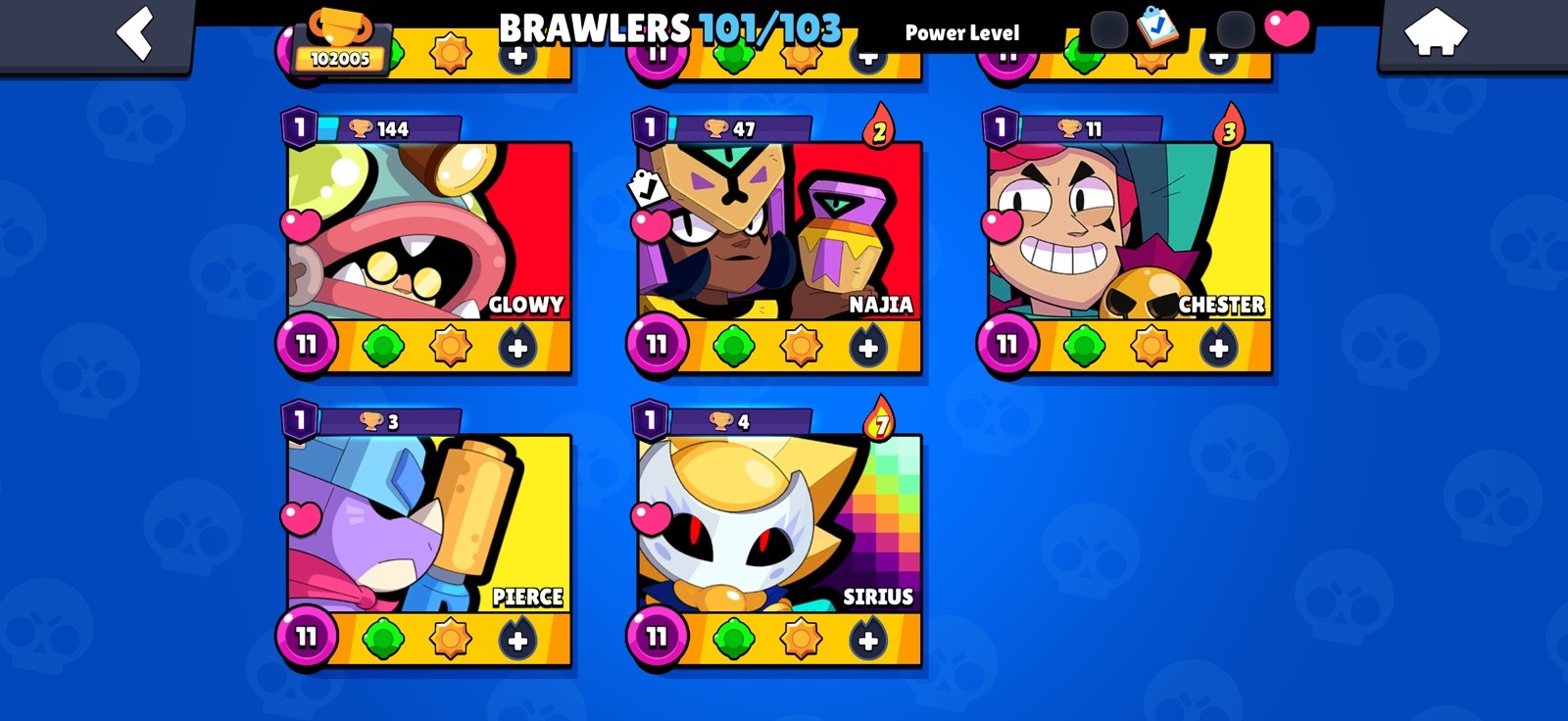 102K TROPHY/All Max Brawler+/90 Hyper+/ 101/103 Brawler/13LEG/17 Mithic/140 Epic