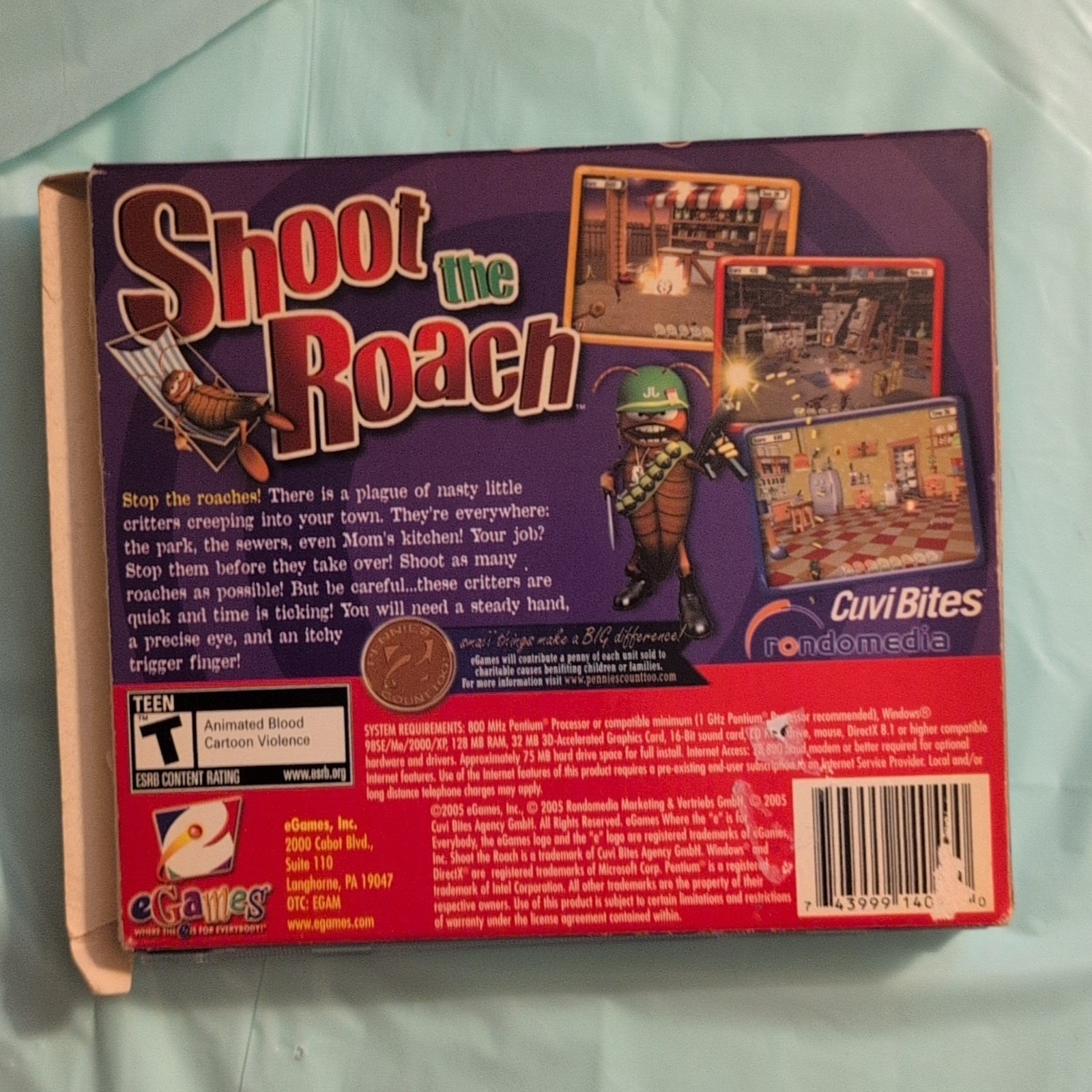 eGames Shoot the Roach PC Shooter 2005 Animated Blood Cartoon Violence Teen