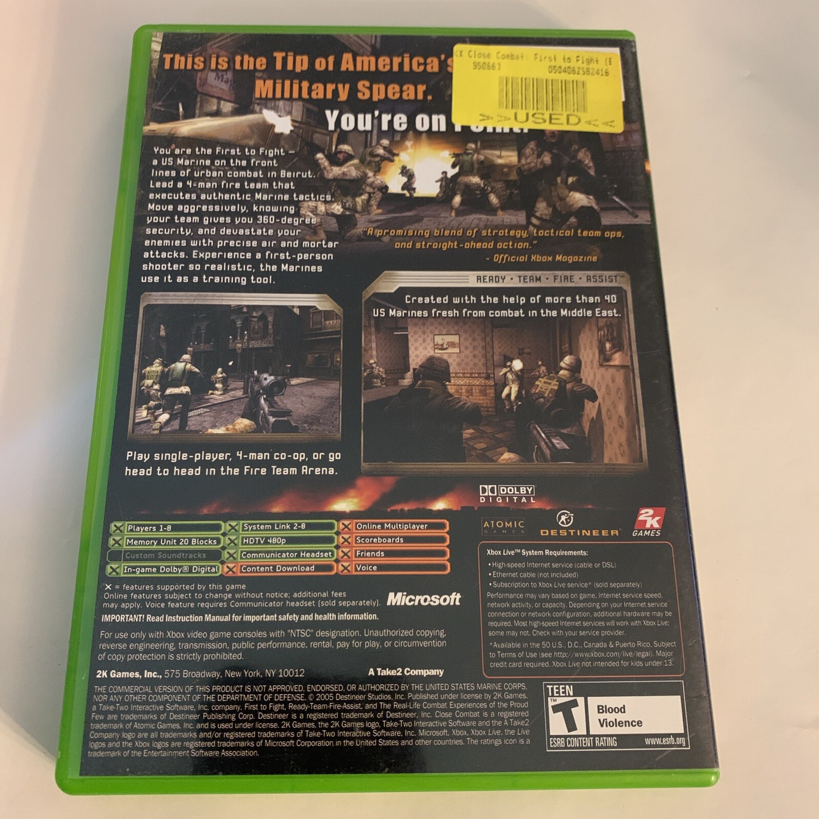 Close Combat: First to Fight (Microsoft Xbox, 2005) Complete Tested Working