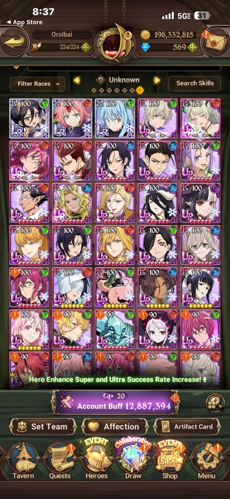 7DS Grand Cross 12M Global Account with Almost All Of The Character’s 569 Gems A