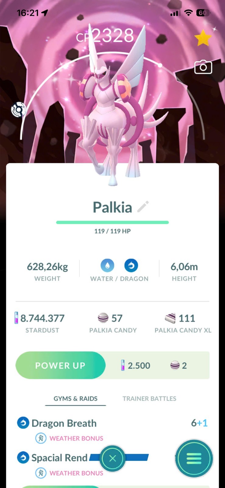 PoGo✨Shiny Palkia O have Spacial Rend BG Pearl Go Tour Kalos✨Trade 20k-80k Dust