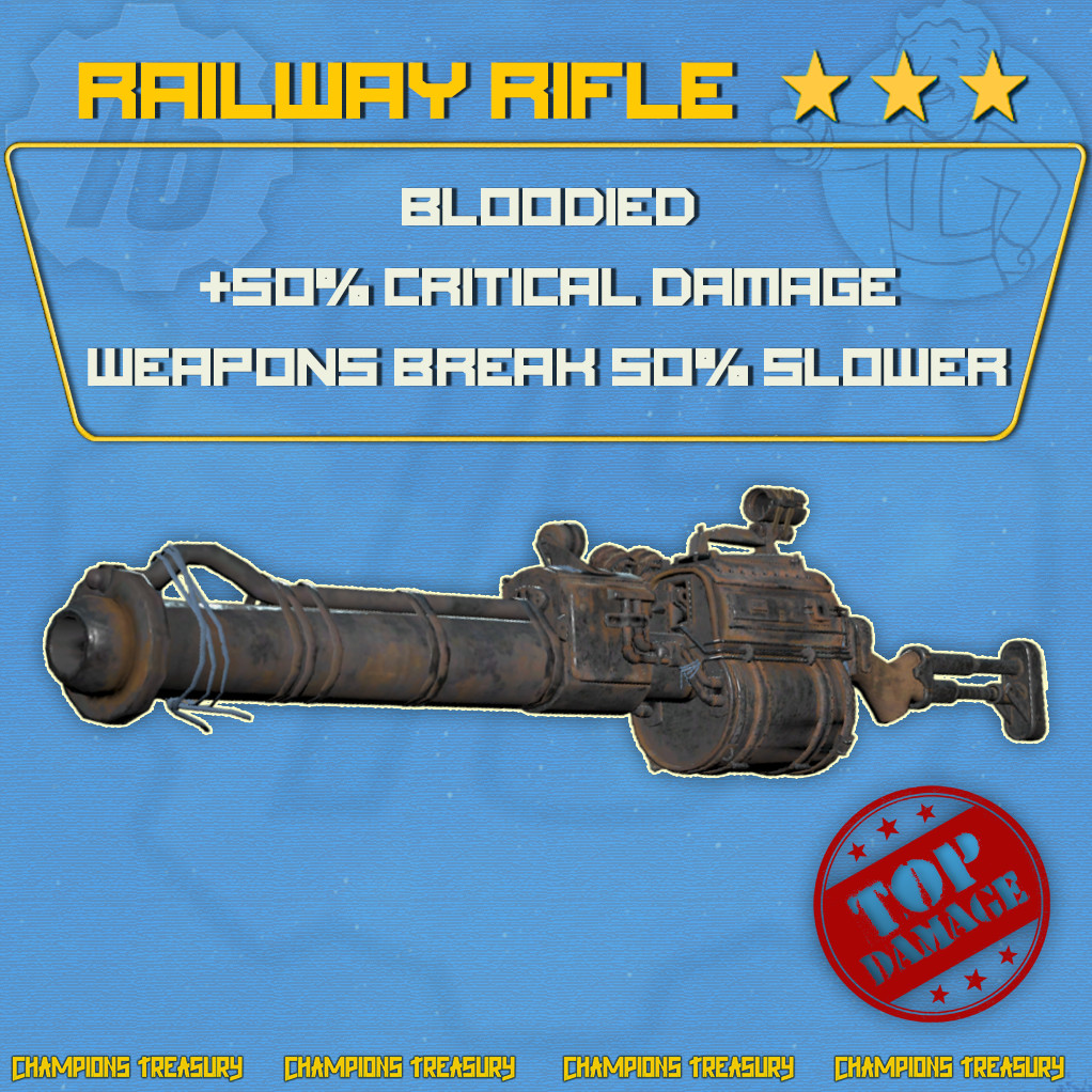 FALLOUT 76 PC BLOODIED +50% CRITICAL DAMAGE +50 DURABILITY RAILWAY RIFLE