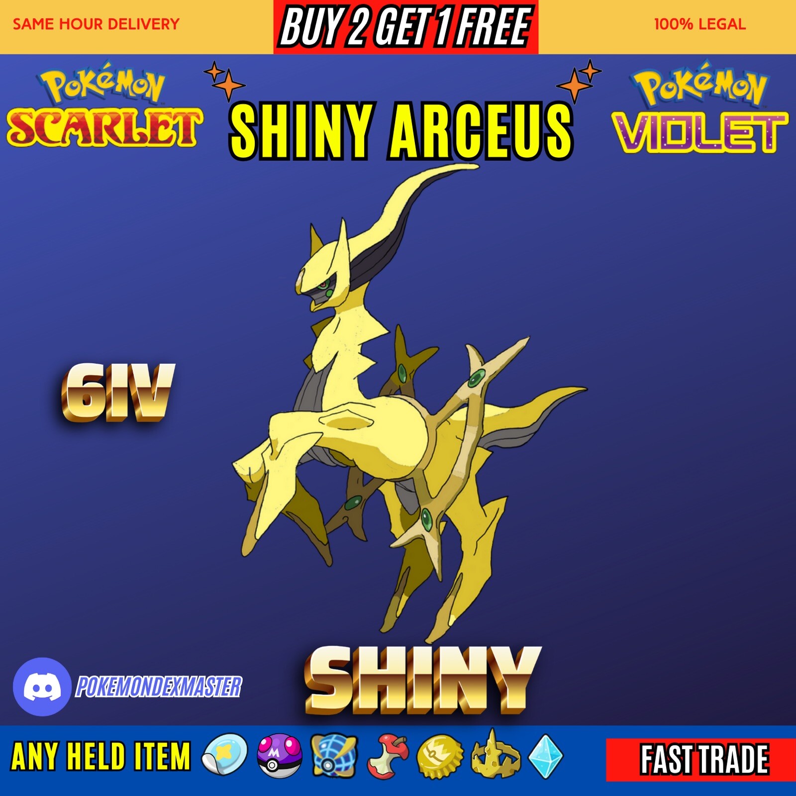 ✨ 6IV Shiny Arceus ✨ Pokemon Scarlet & Violet 🚀Fast Trade🚀 Pokémon HOME