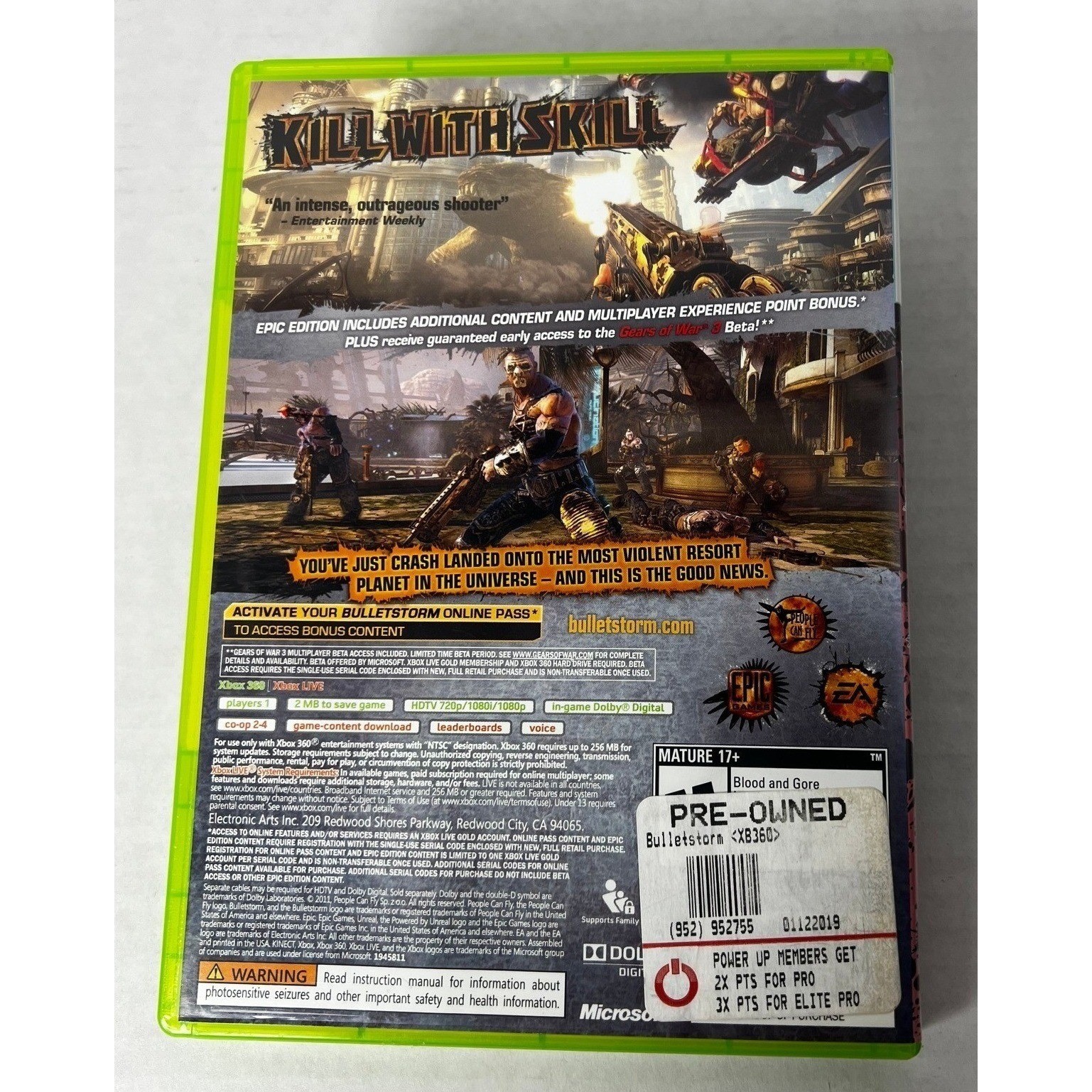 Bulletstorm Epic Edition Xbox 360 EA Games People Can Fly NTSC Complete CIB