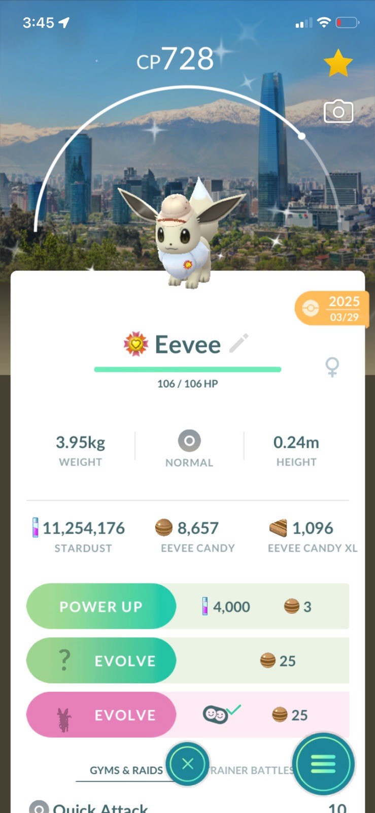 Pokémon G0 — Shiny Eevee Explorer Hat Costume Santiago Chile BG