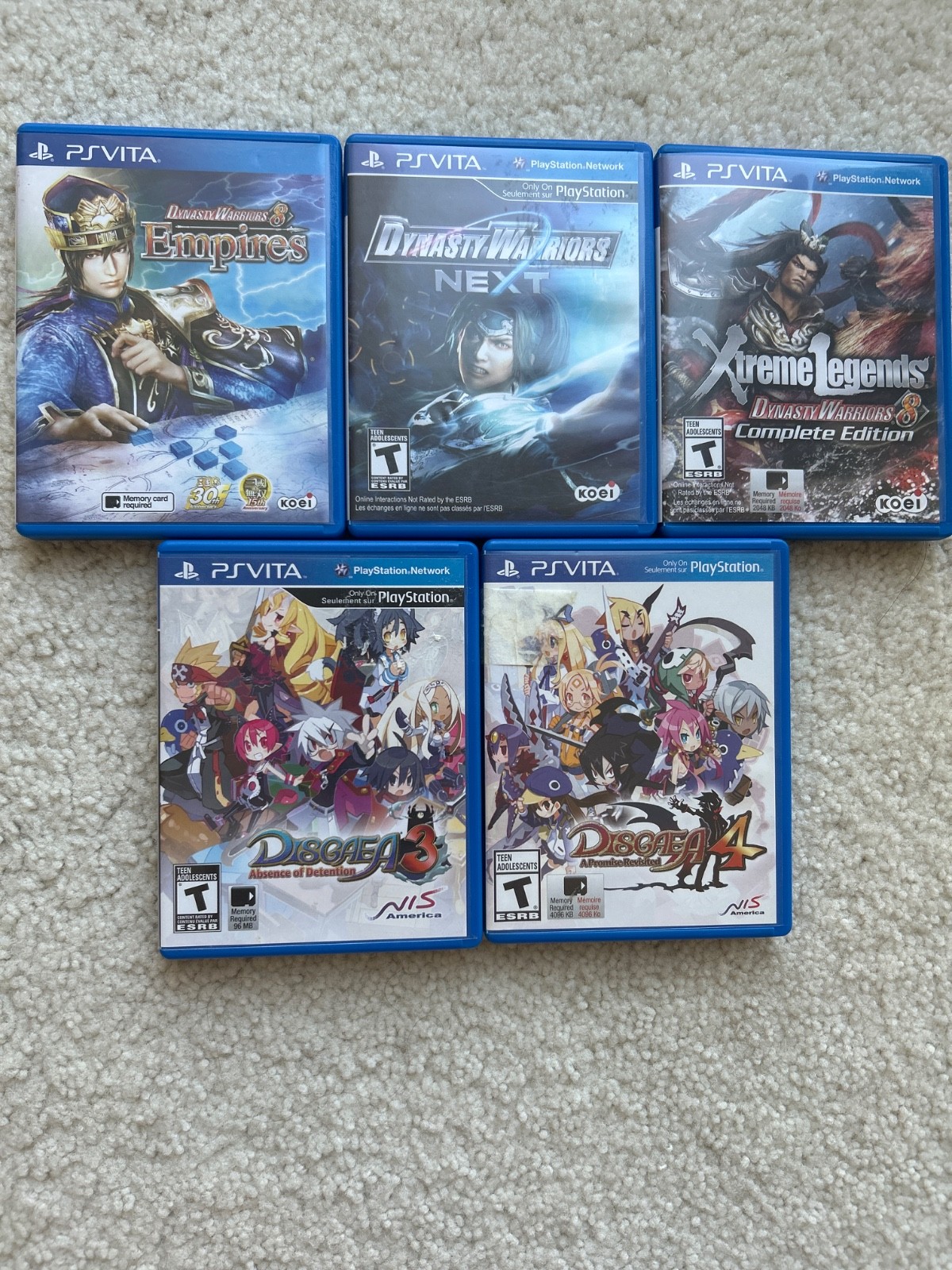 All 3 Dynasty Warriors+Disgaea 3/4 Playstation PS Vita Games Lot -tested-