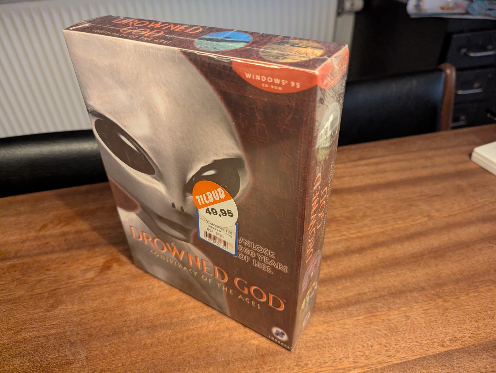 A rare, factory sealed copy of the cult classic adventure game ”Drowned God”