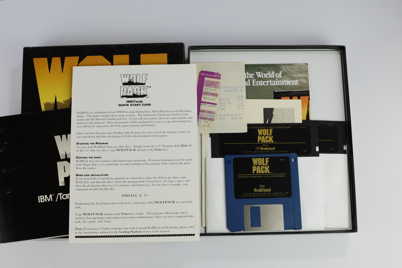 VINTAGE WolfPack PC Big Box COMPLETE – 1990 Brøderbund – 3.5″ & 5.25″ Disks
