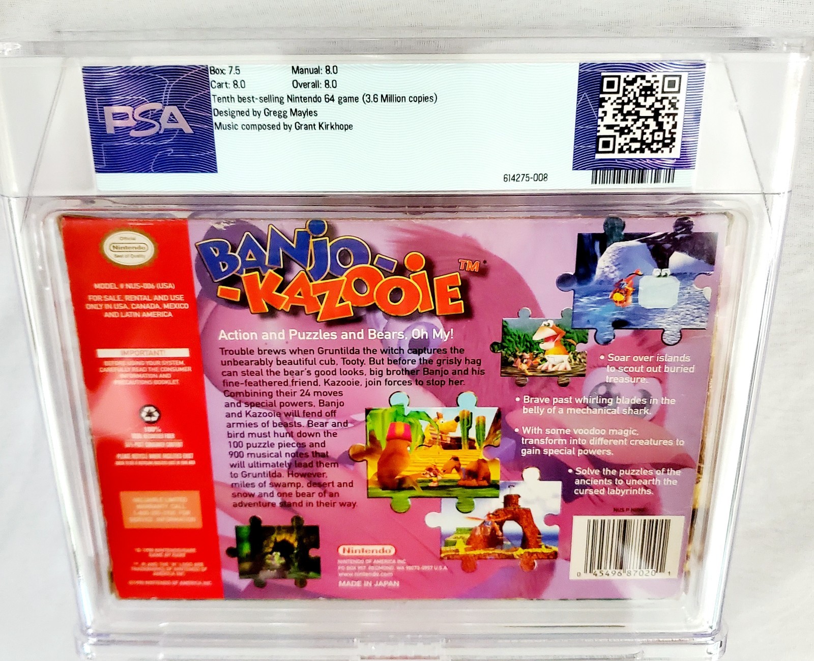 BANJO KAZOOIE N64 WATA PSA 8.0 CIB Complete Box Matching Nintendo 64 1st Print