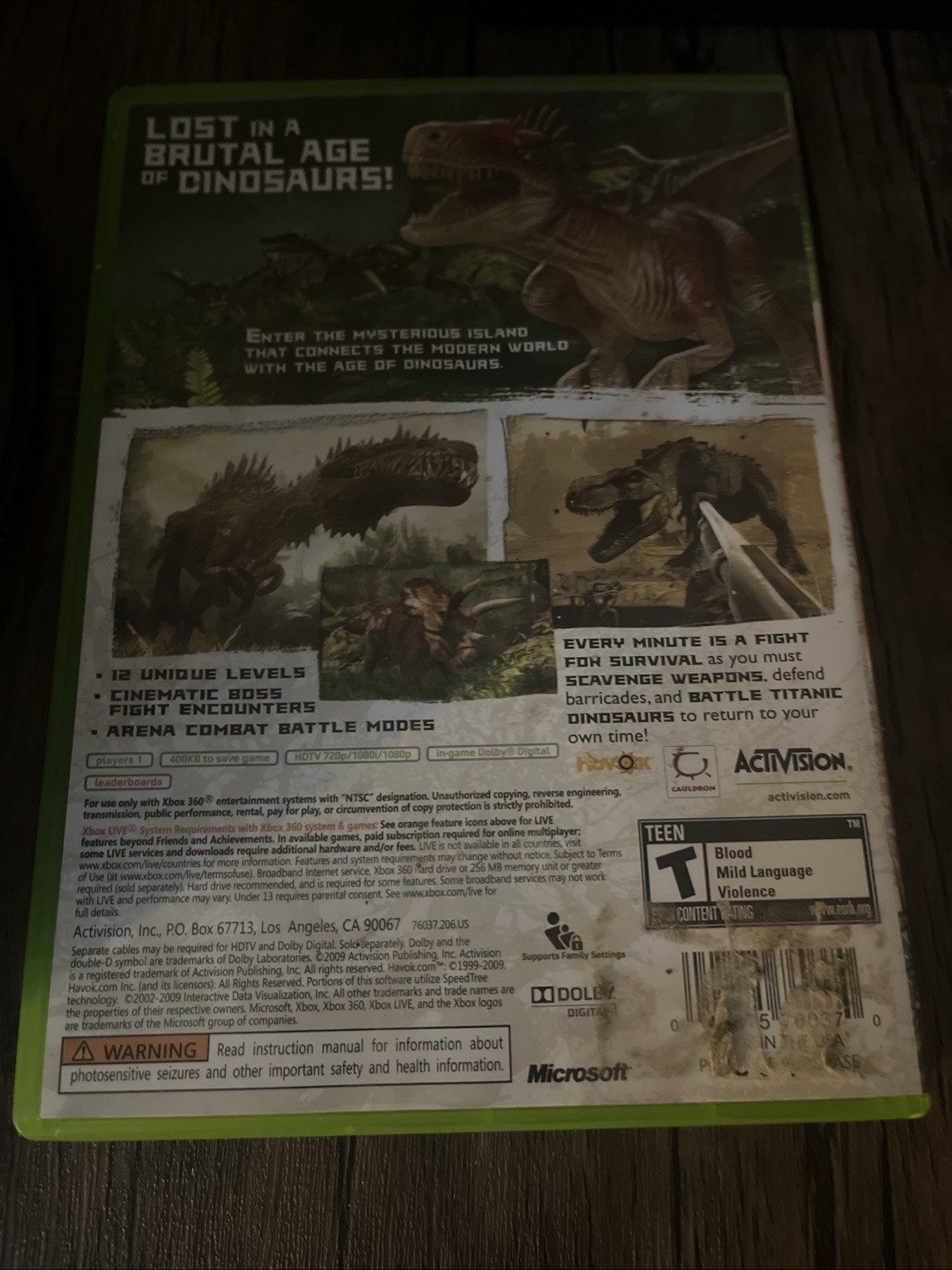 Jurassic: The Hunted (Microsoft Xbox 360, 2009) with manual and case