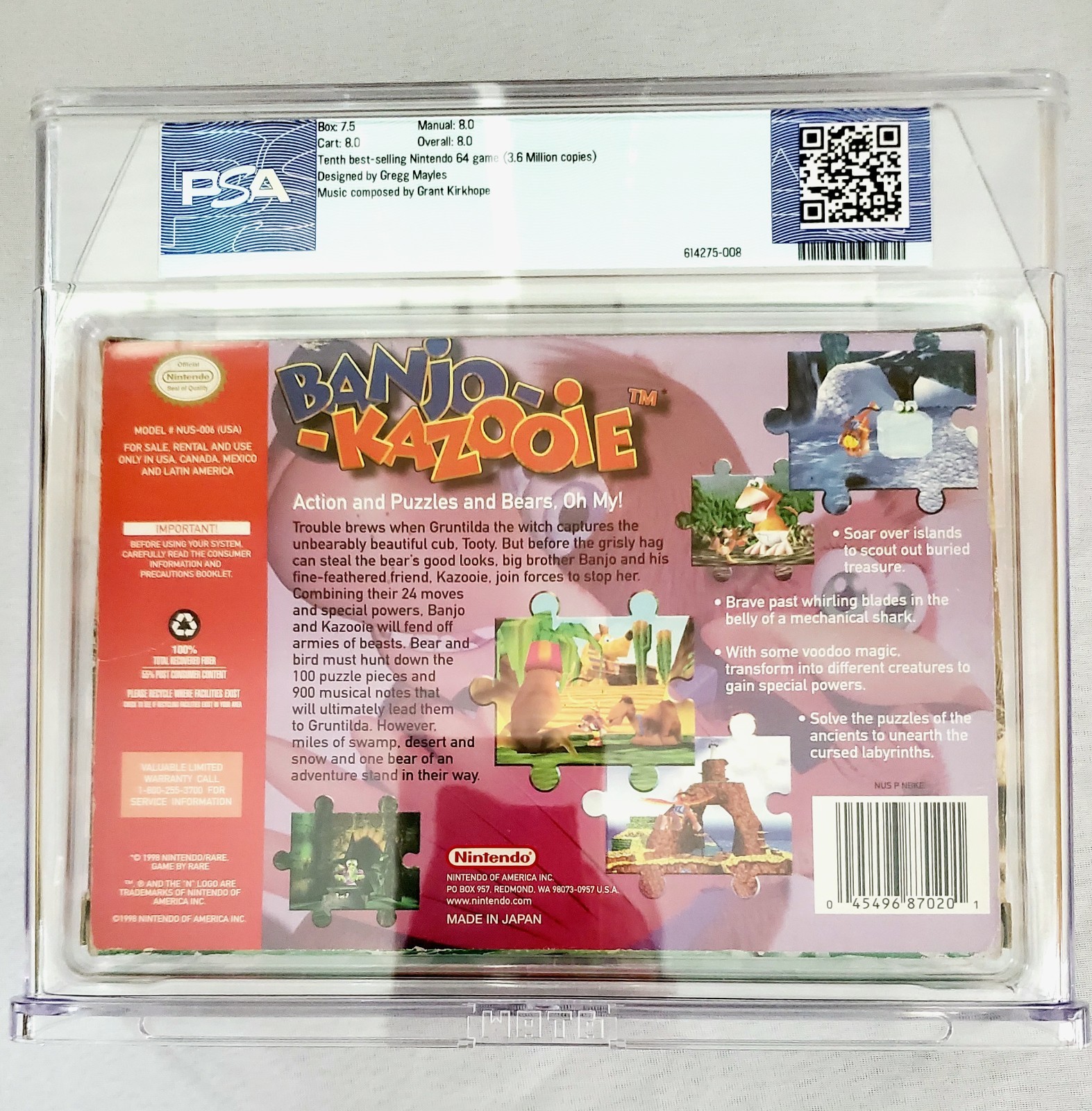 BANJO KAZOOIE N64 WATA PSA 8.0 CIB Complete Box Matching Nintendo 64 1st Print