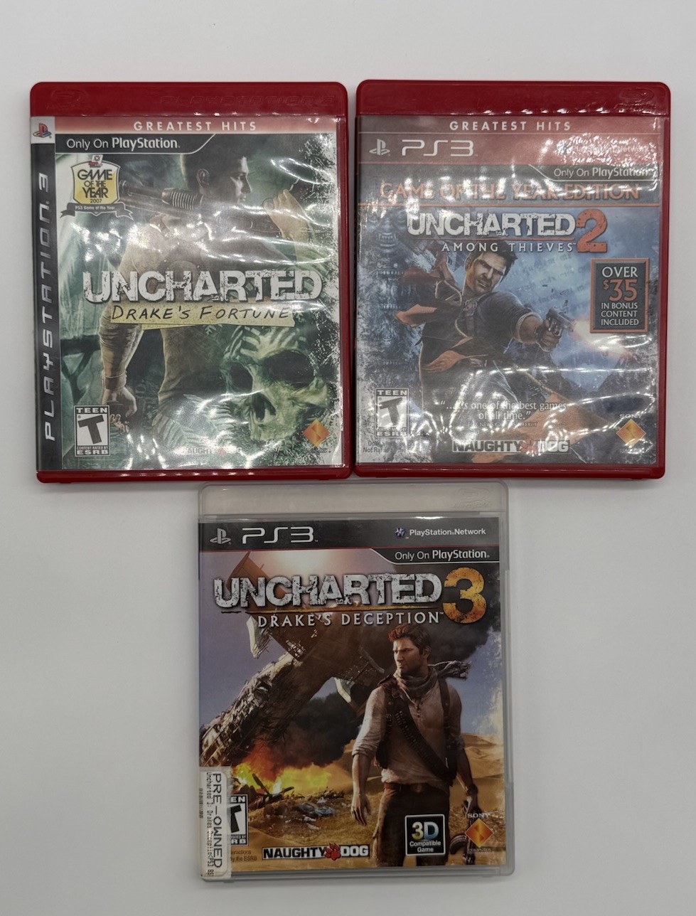 Lot of 3 Uncharted PlayStation 3 Games – Uncharted 2, Drakes Fortune,Uncharted 3