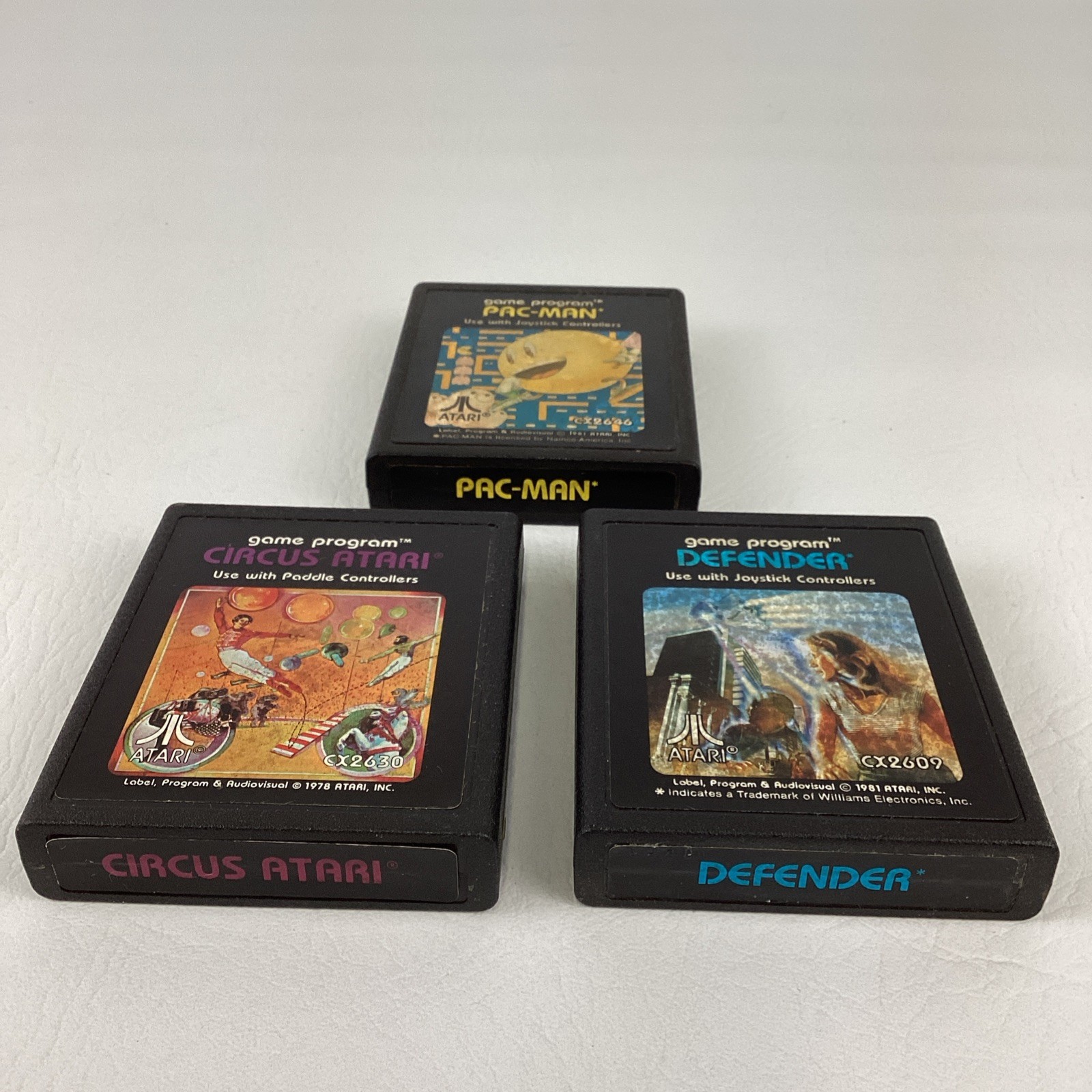Atari 2600 Pac-Man Defender Circus Atari Video Game Lot Vintage 1981 TESTED