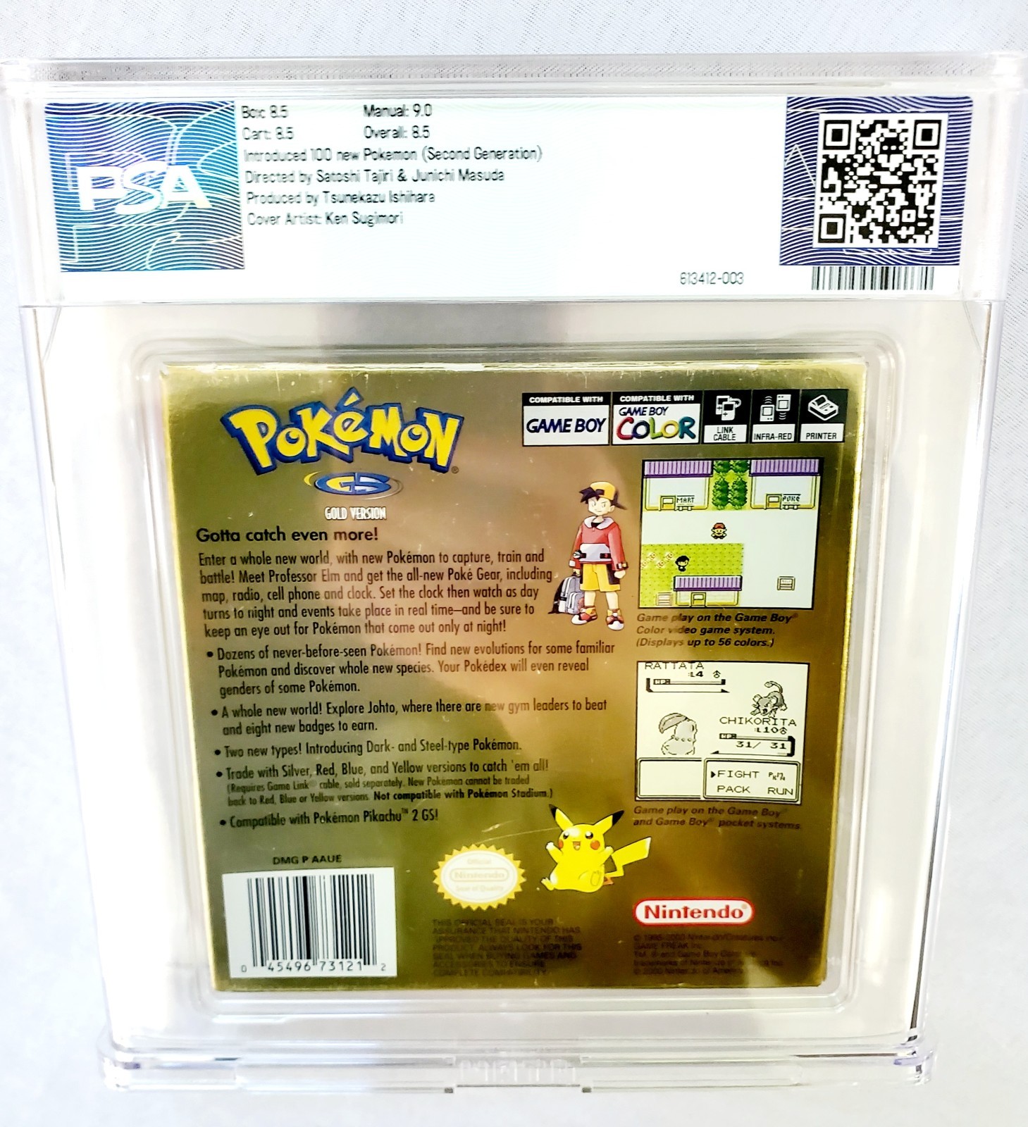 POKEMON GOLD VERSION Nintendo Game Boy Color 2000 Graded PSA 8.5 WATA 9.0 MANUAL