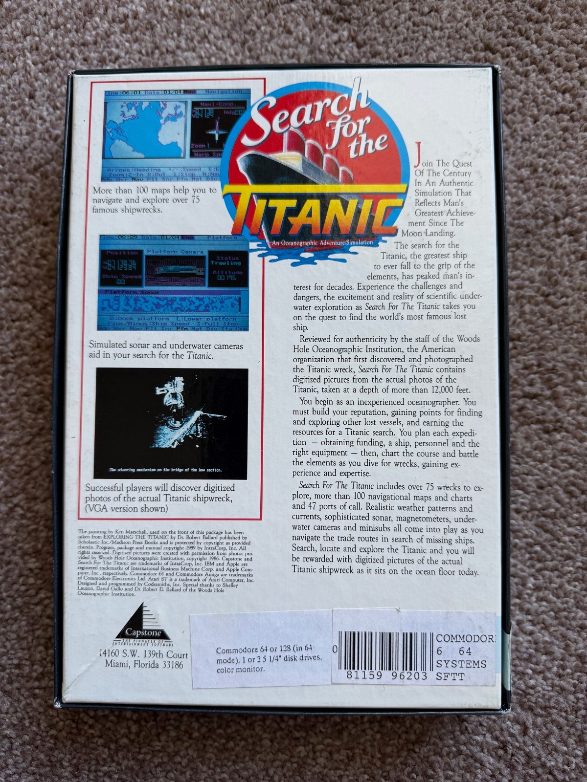Search for the Titanic for Commodore 64 & 128 – Capstone, with all inserts