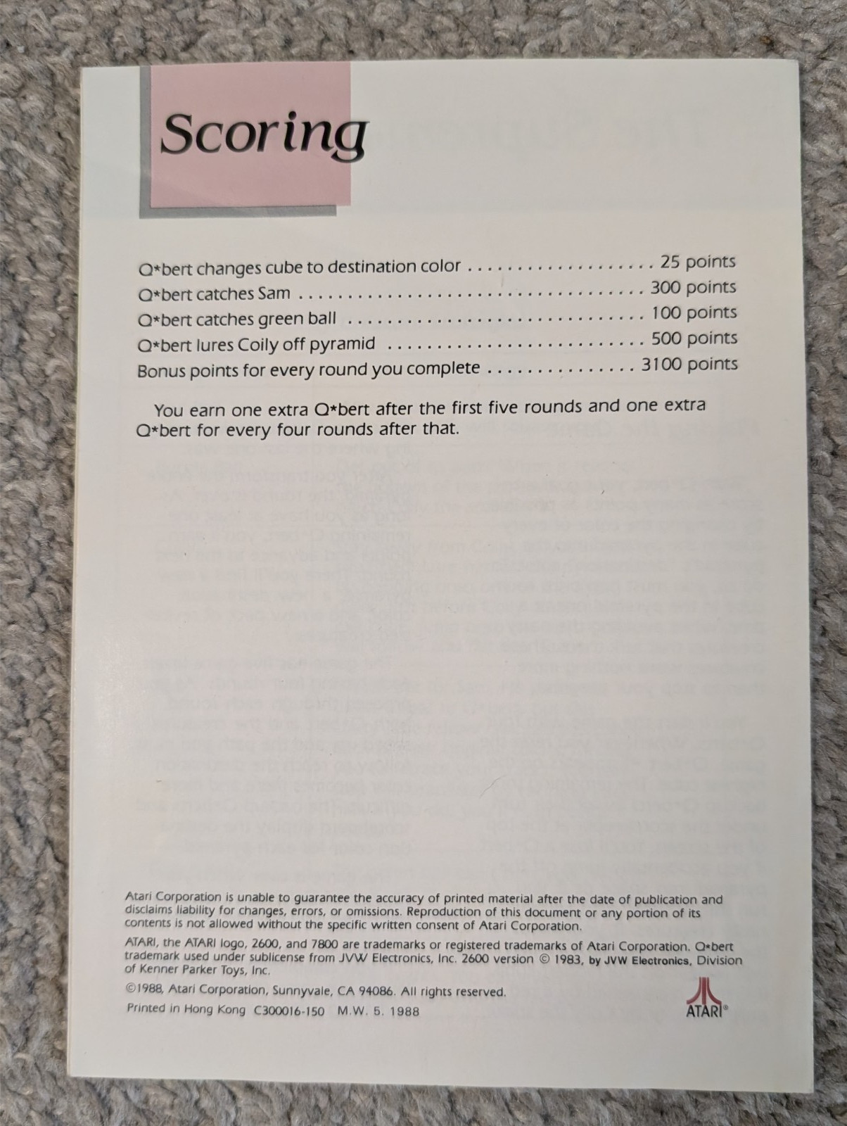 Qbert (Atari 2600) Red label version, with original manual