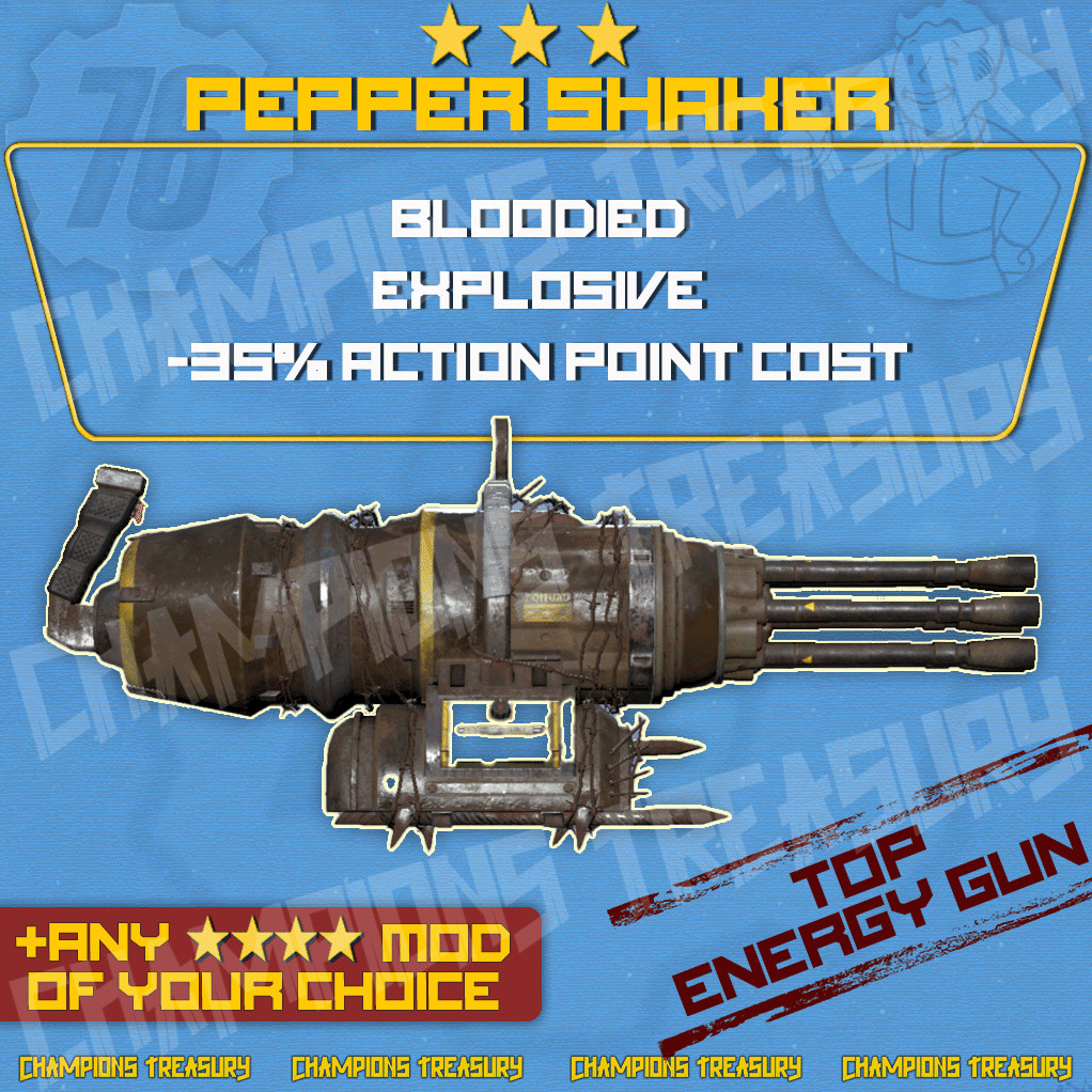 FALLOUT 76 PC BLOODIED EXPLOSIVE -35% AP COST PEPPER SHAKER +4 STARS MOD