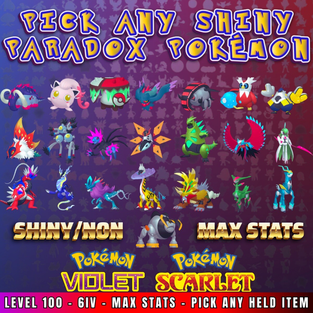 ✨ALL Exclusive SHINY Paradox Pokemon ⭐️ 6IV⭐️ – Pokemon Scarlet And Violet
