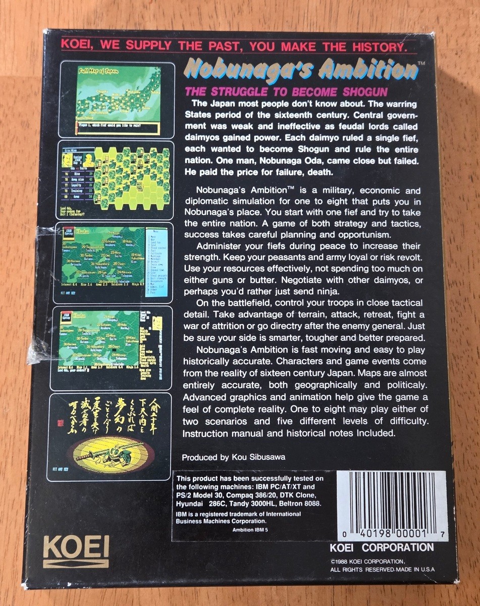 Nobunaga’s Ambition Koei 5.25″ IBM PC Big Box Game Complete 1988 Map Poster