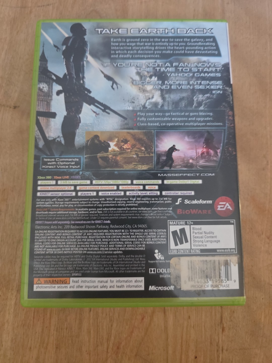 Mass Effect 3 (Microsoft Xbox 360, 2012) Tested And Working