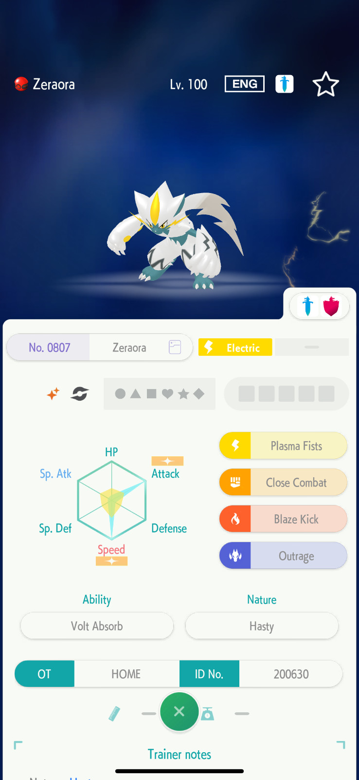 ✨6IV SHINY Zeraora + EVS🚀 POKEMON HOME✨Champions✨Online delivery⚡