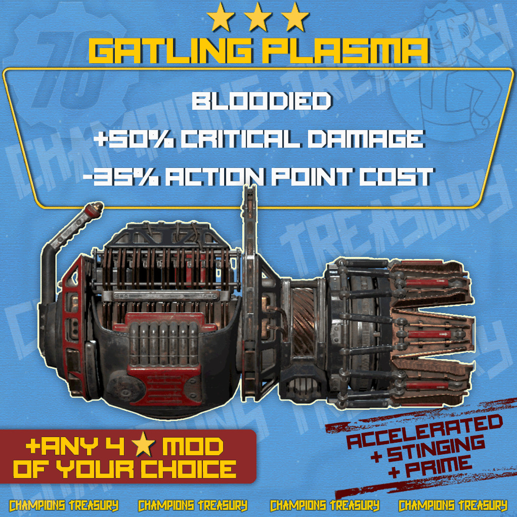 FALLOUT 76 PC BLOODIED VITAL VATS OPTIMIZED GATLING PLASMA &PIN-POINTER’S MOD
