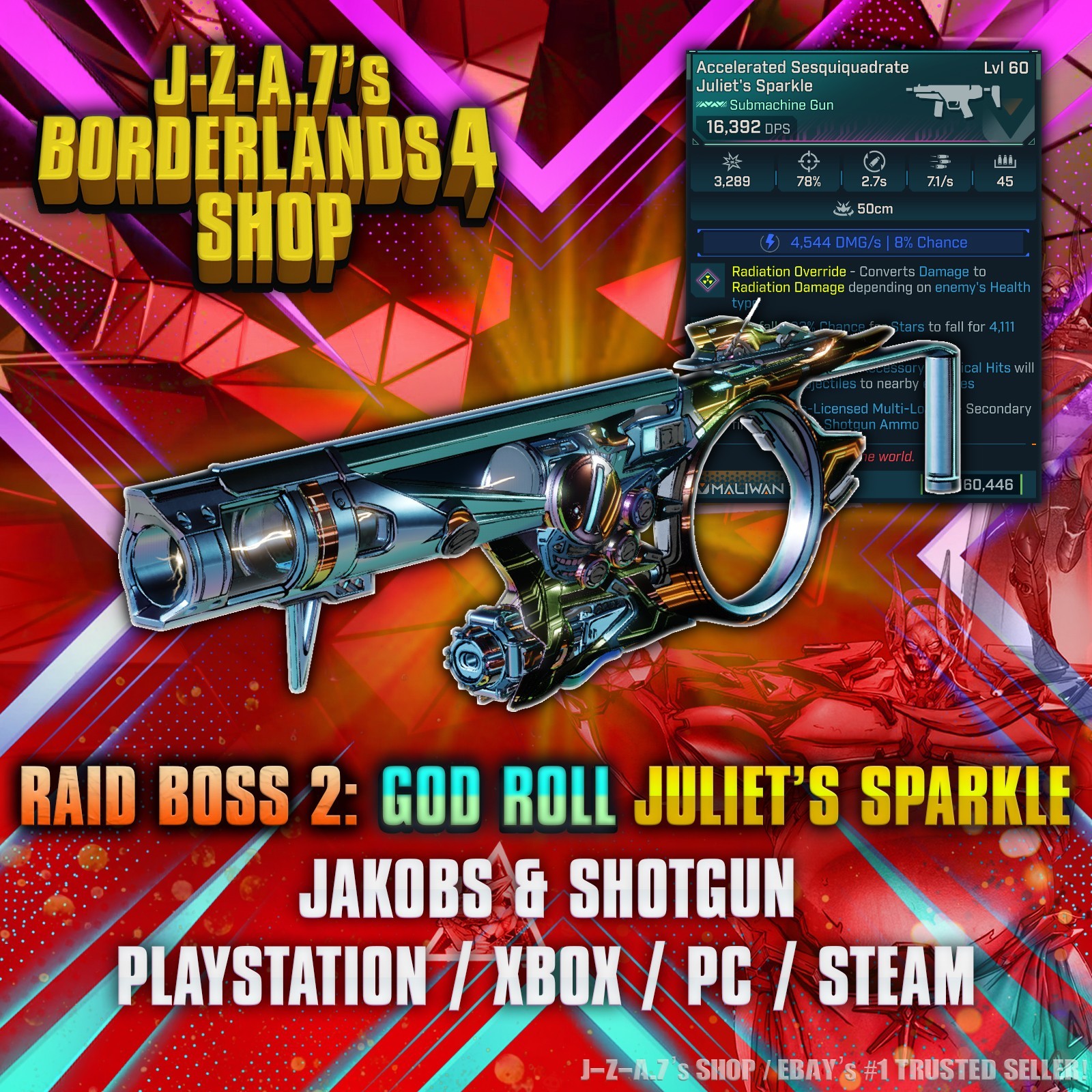 Borderlands 4✨ JULIET’S SPARKLE SMG LVL 60 GOD ROLL PEARLESCENT BL4✅PC-PS-XBOX✨