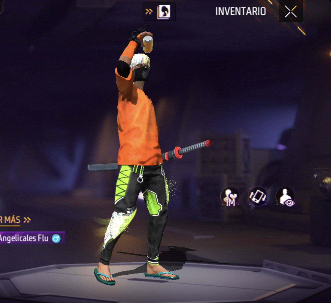 Free Fire Android Multiplayer Character Skin Orange Shirt Green Pants Katana