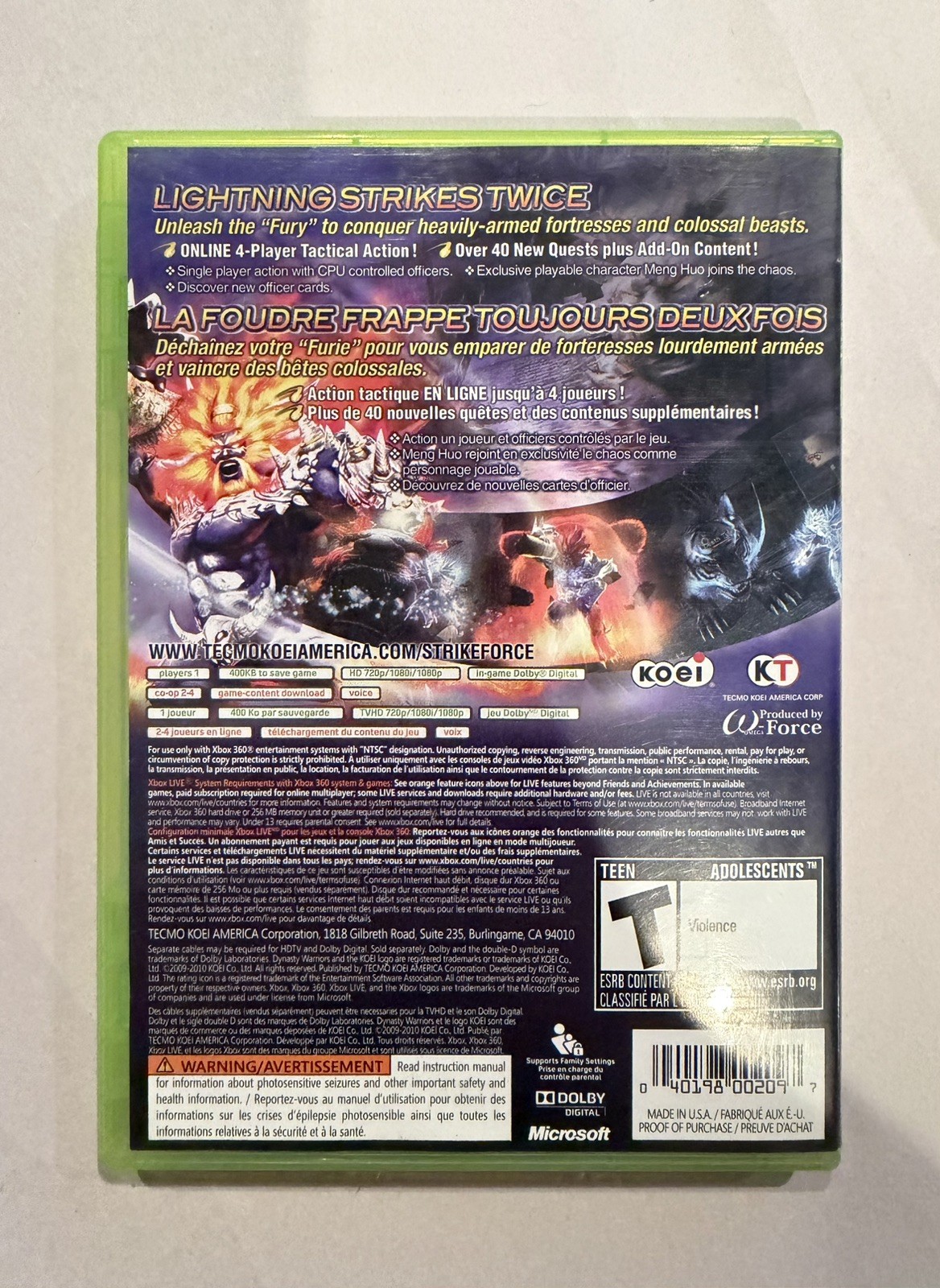 Dynasty Warriors: Strikeforce; CIB (Microsoft Xbox 360, 2010)