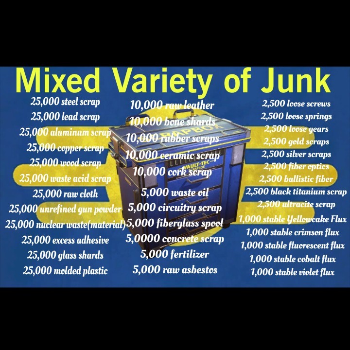 Xbox One Series SIX Fallout 76 In Game Junk Quantities & Type In the Description