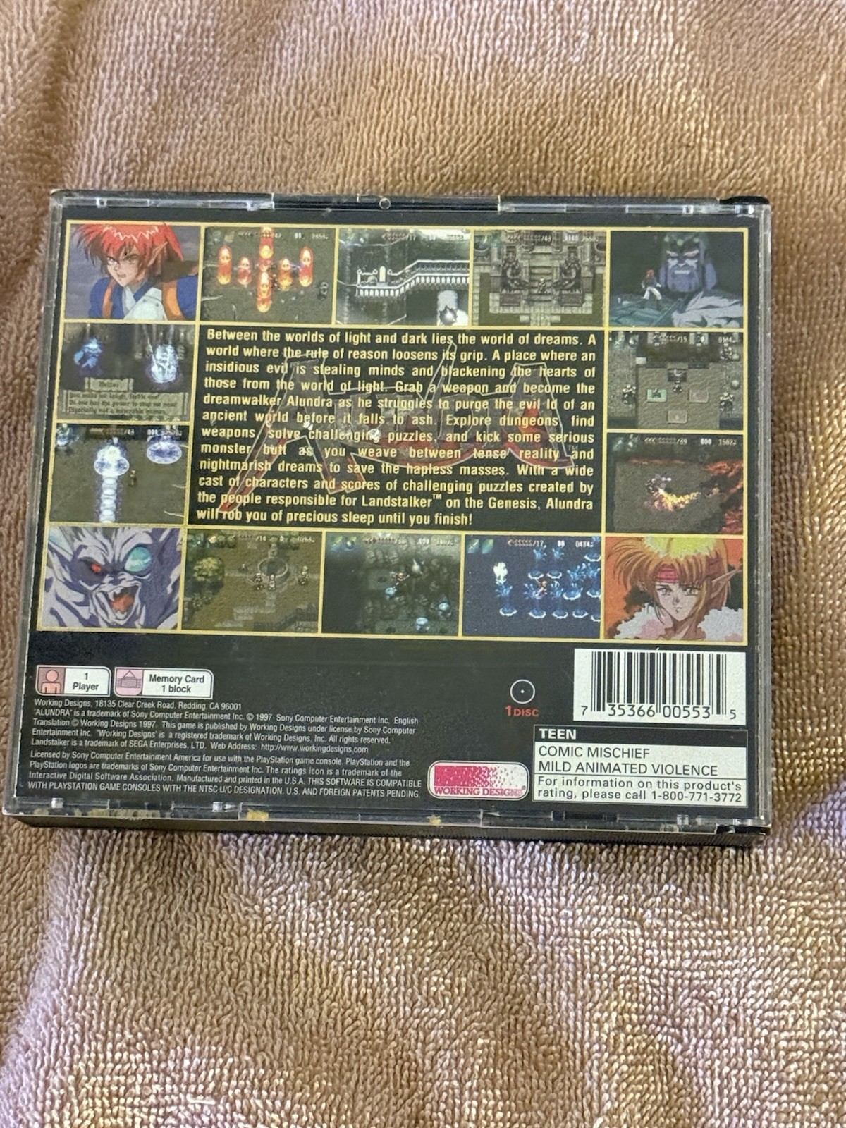 Alundra PS1 Black Label Case Manual Tested Working Authentic No Map
